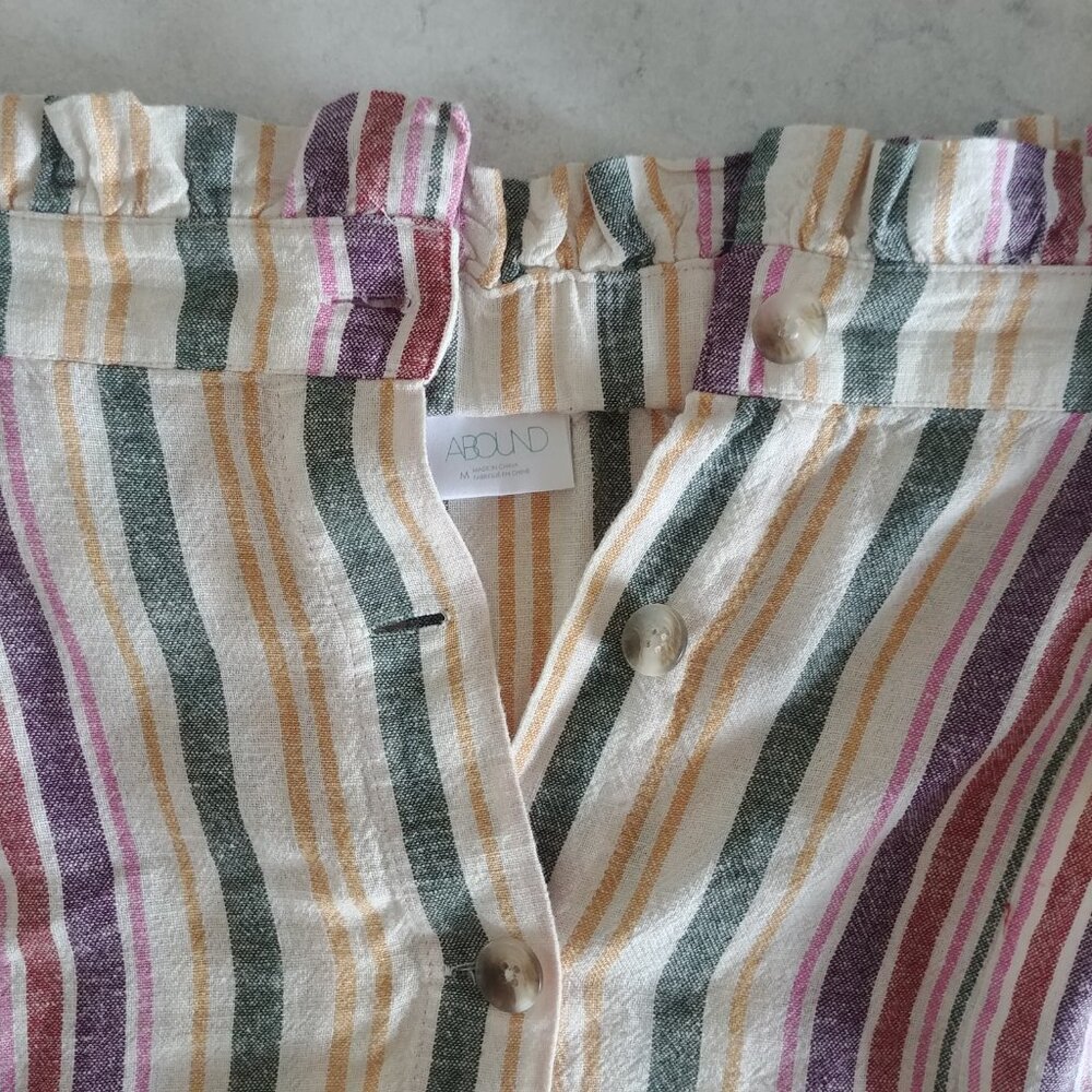 Abound thick linen blend paperbag waist button front striped short skirt Medium - Picture 8 of 10